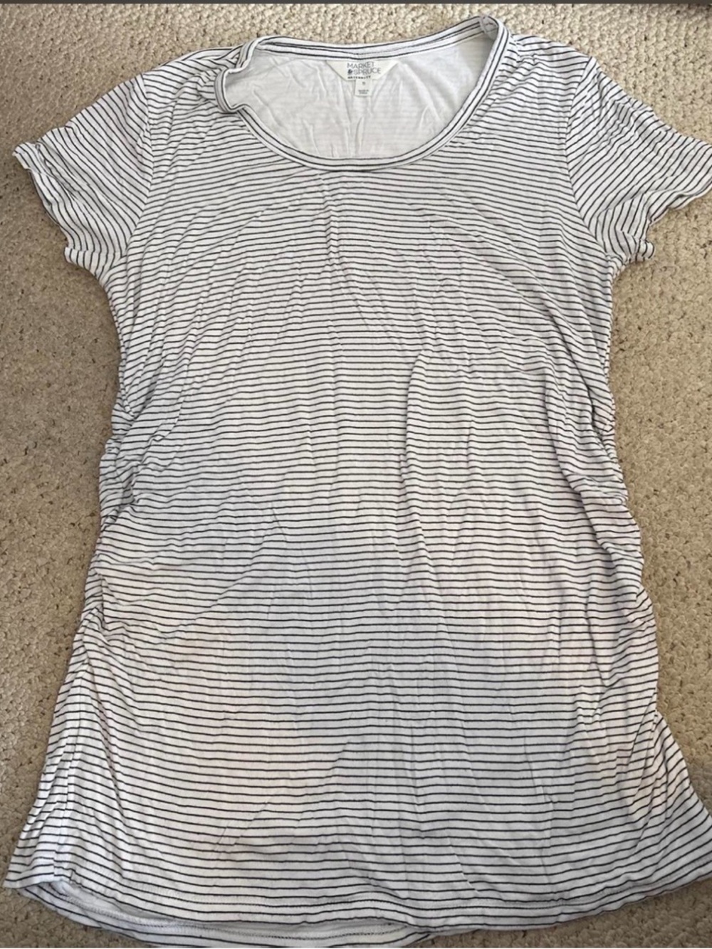 Market & Spruce Maternity White Tee with Thin Black Stripes